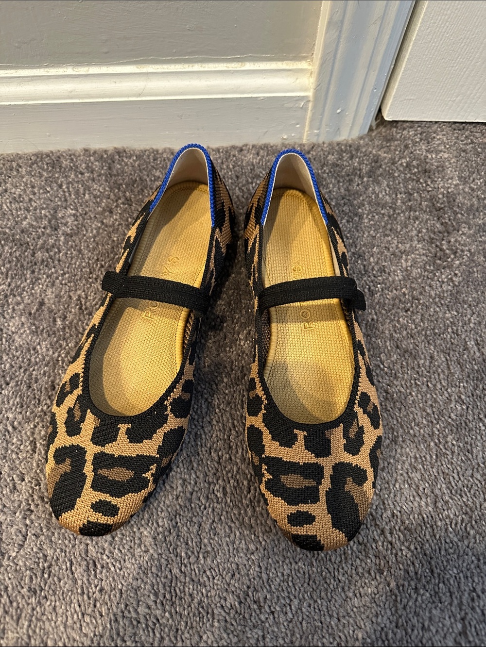 Rothy's Leopard Print Mary Jane Flats in Tan and Black